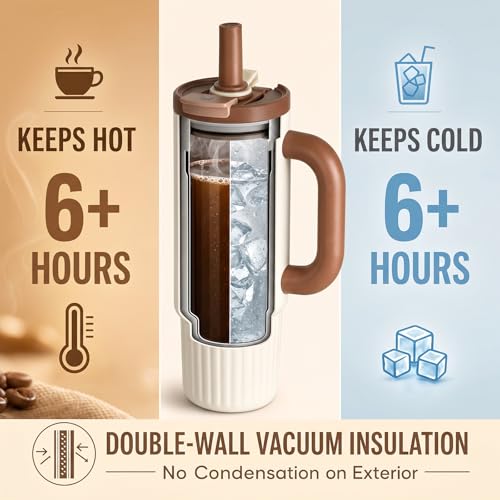 CYPHERTAN 34oz Insulated Tumbler with Handle, Stainless Steel Travel Mug - image 4