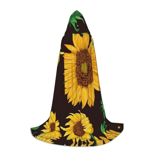 Cape à capuche tournesol doublure chaude et coupe longue pour adolescent