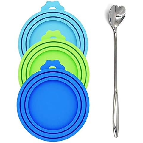 Comtim Pet Food Can Lids, Silicone Can Lids Covers for Dog and Cat Food, Universal Size Fits All Standard Size Dog and Cat Can Tops (3 Pack & Spoon, Multi-colored) Cover