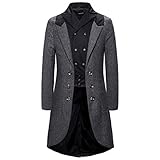 Steampunk Damen Gothic Mantel mit Spitze Barock Jacke Damen Frack Viktorianisch Damen Mittelalterliches Vintage Frack Jacke Gothic Unregelmäßig Steampunk Mantel Coat Uniform Kostüm Mittellangen Punk Jacke lange jacke parka winter/herbst gotisch lose umhang kapuze poncho kap longstrickjacke herbst warm windbreaker steppmantel tops Vintage langärmelige Taille Rücken Bandage Lace Stitching Jacke Overcoat
