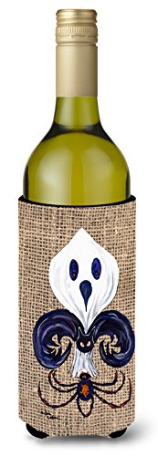 Caroline's Treasures 8749LITERK Halloween Ghost Spider Bat Fleur de lis Wine Bottle Hugger Bottle Cooler Sleeve Hugger Machine Washable Collapsible Insulator Beverage Insulated Holder