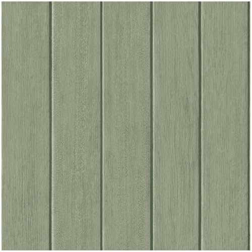Full Roll - Painted Wood Panel Green Wallpaper - Contemporary Versatile Sophisticated Plank - 10.05m x 53cm Roll - Washable Peelable Paste The Paper - Bedroom Living Room