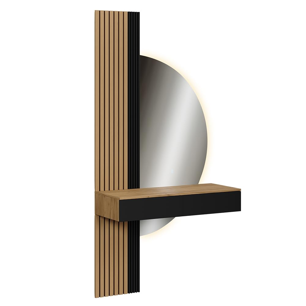 Vicco Tavolo da toeletta Melina, Quercia/nero, 100 cm con specchio a LED, Perfetto per una routine di bellezza organizzata