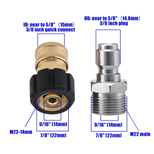 Joejet Pressure Washer Adapter Set, M22 To 3/8'' Quick Connect For Pressure Washer Hose, M22 14Mm To M22 Metric Fitting, 5000 Psi #TOP3