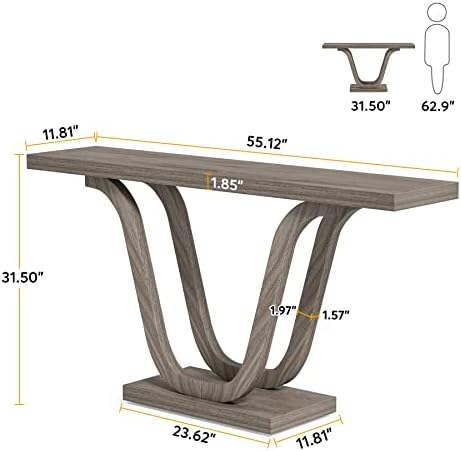 Tribesigns Farmhouse Console Table, 55 Inch Wood Sofa Table Entryway Table, Industrial Rustic Narrow Hallway Tables Foyer Tables for Entryway, Living Room, Light Grey
