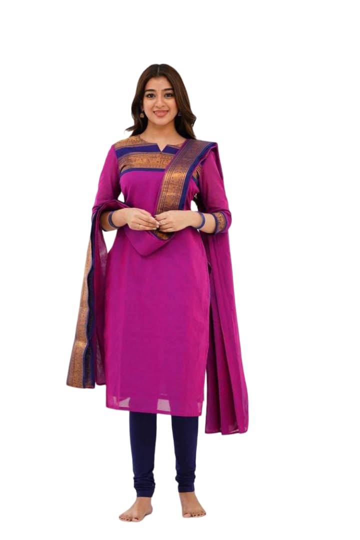 Women's Kanjivaram Traditional Kanchi Cotton Kurta with Dupatta – South Indian cultural design Kurti Set,Ideal for Festive, Party, Wedding and Daily Use