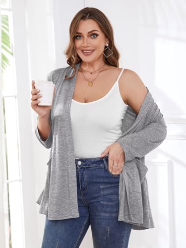 Image of BELAROI Plus Size Lightweight Cardigan Sweaters for Women Casual Open Front 3 /4 Sleeve Cover Up