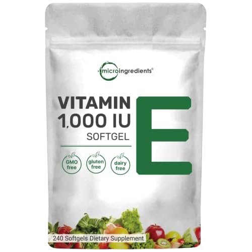 Micro Ingredients Vitamin E 1000IU, 240 Softgels | Pure Vitamin E Oil Pills | Antioxidant Supplements for Skin, Face, Heart, & Immune Health | Non-GMO