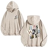 Zoemghc Graphic Hoodies for Men Vintage Hoodie Funny Oversize It Is What It Is Streetwear Hooded Sweatshirt Pullover Tops(Apricot,L)