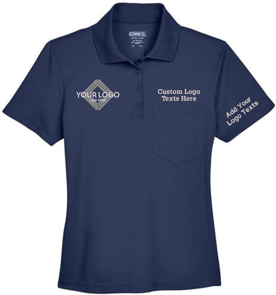 Women Core365 78181p Custom Embroidery Logo Texts Performance Pique Pocket Polo Shirts