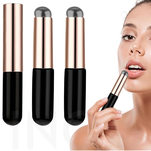 Image of INOG 2pcs Silicone LipBrush SiliconeLip Applicator with Cap Elastic Silicone Lip Balm Applicatorr Reusable LipMask Applicator Lips Smudge Brush for Lipstick LipGloss LipTint Lip Mask LipMakeup Brush (Black)