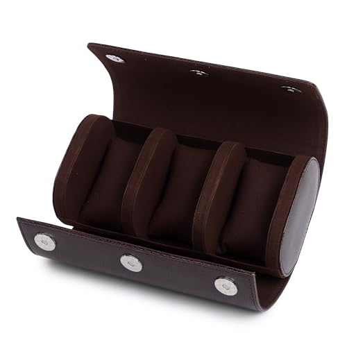 Image of THE CASE PU Leather Premium Smart Watch Case for Men & Women For 3 Slots Watch Roll Organizer (ST-WRC-1013-SN-Brown)