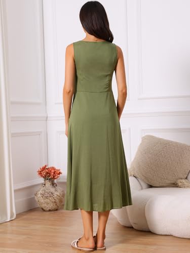 Image of Seta T Women's Linen Dresses Summer Sleeveless Sundress Casual Loose Flowy Midi Tank Beach Dress