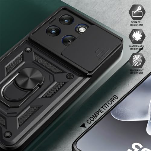 Image of Casodon Shockproof Back Case Cover for Moto Edge 70 Fusion 5G, Shockproof Moto Edge 70 Fusion Back Cover, Ring Case with Kickstand and Camera Protection Shutter - Black