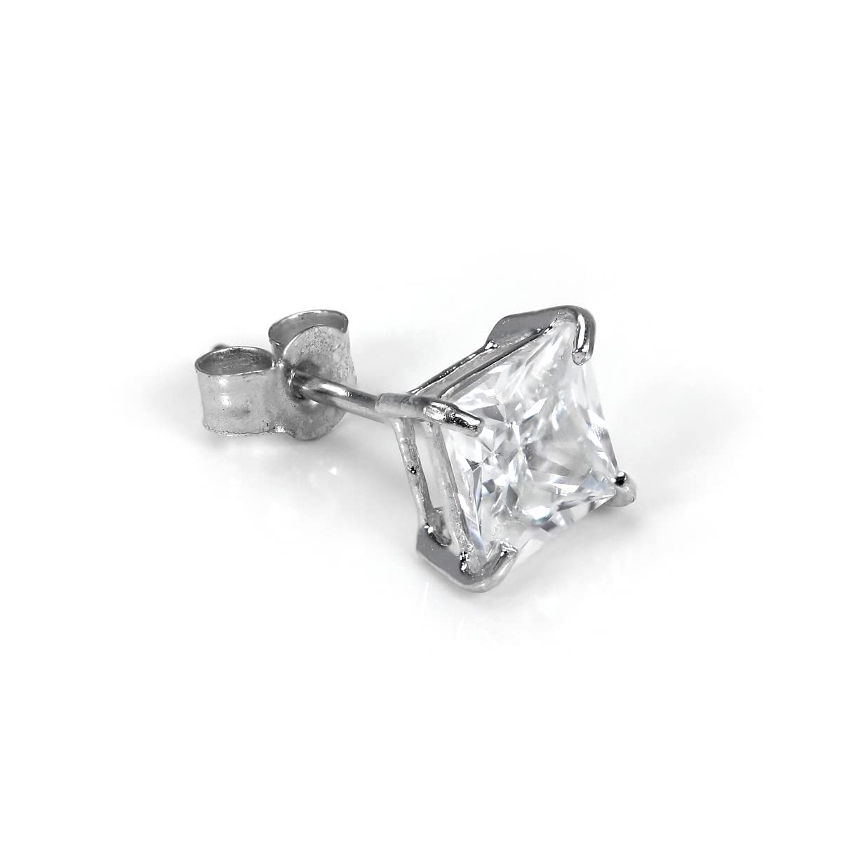 Orecchino per uomo in oro bianco 9kt con pietra quadrata di lato 5mm Cubic Zirconia CZ