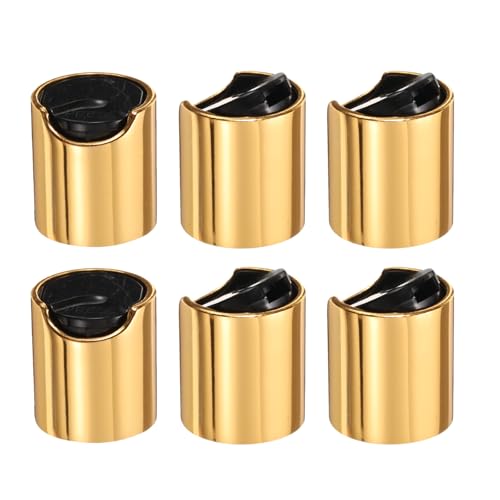sourcing map 6 tappi a disco in plastica alluminizzata, 28/410, tappi di ricambio durevoli, per bottiglie da spremere, bottiglie ricaricabili, plastica, vuoti, shampoo, oro nero