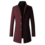 QUNPIU Men's French Woolen Coat Business Down Jacket Trench Topcoat Long Wool Blend Overcoat Slim Fi