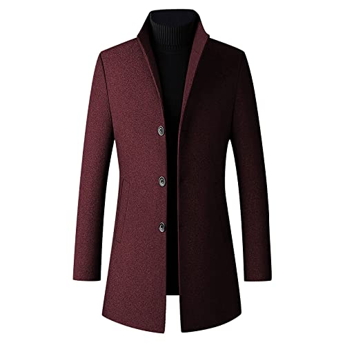 Qunpiu Men's French Woolen Coat Business Down Jacket Trench Topcoat Long Wool Blend Overcoat Slim Fit Stand Collar Coats #TOP22