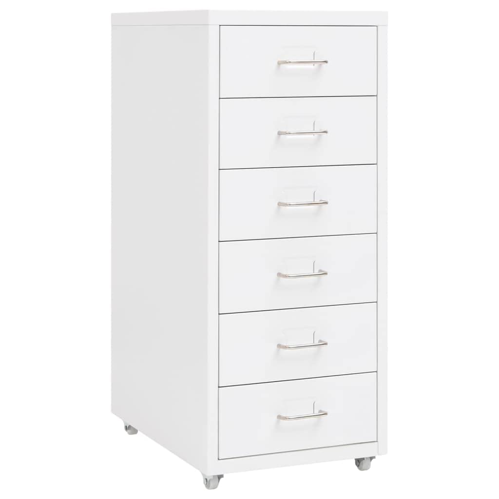 Registerschrank mit 6 Schubladen und Rollen, Rollcontainer, Aktenschrank Büroschrank Büromöbel Metallschrank Stahlschrank Aufbewahrungsschrank, 28 x 41 x 69 cm