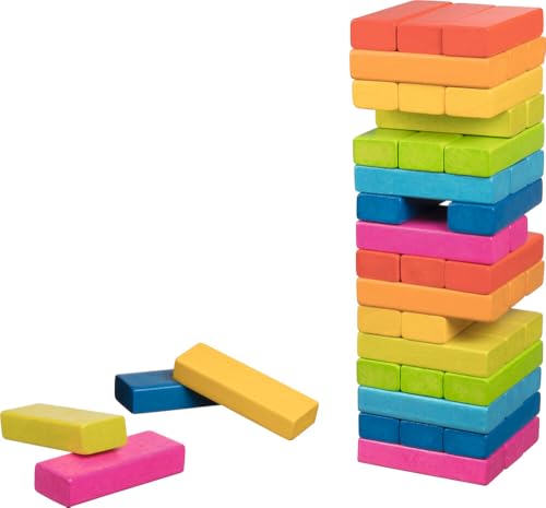 Jeu de Wackelturm arc-en-ciel en bois 48 blocs pour motricité enfant