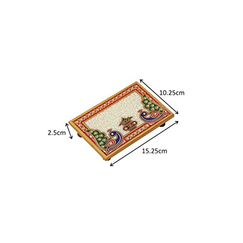 Handicrafts Paradise Marble Puja Chowki Rectangle Shape With Peacock Design And Kalash Used To Keep Pooja Items #TOP1