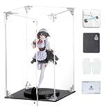 COOLTAKU フィギュアケース UVカット アクリル マグネット式 磁石付き前扉 積み重ね強化 コレクションケース より堅固 組み立て式 アクリルケース ディスプレイケース 防汚れ 手袋 クリーニング クロス付き フィギュア収納 内寸 (幅15×奥行15×高さ25cm, 台座黒)