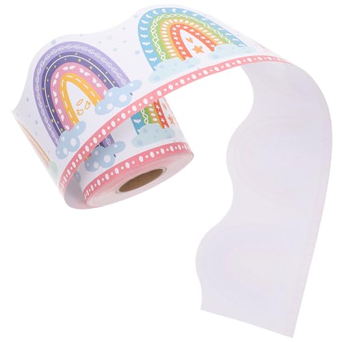 SAFIGLE Bordes Autoadhesivos Festoneados Diseño Bohemio y Arcoíris para Decoración de Tablones en Aulas, Papel Recubierto Resistente para Uso Prolongado