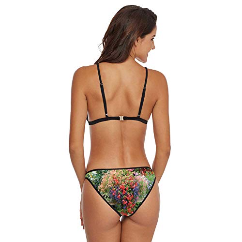 C COABALLA English Country Garden Flower Wheelbarrow Flower,Women's V Neck Bikini Set Floral Print Bottom Two Piece Swimsuits Formal Garden XL