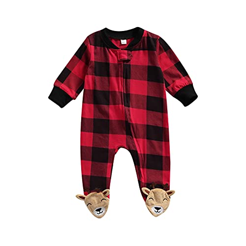 Image of One opening Newborn Baby Boy Girl Zipper Footies Pajamas Pjs Ribbed Solid Long Sleeve Romper Jumpsuits Footed Sleep and Play