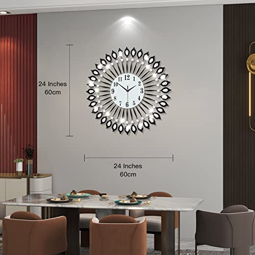 Jtwalclock Modern Large Wall Clock For Living Room Decor Extra Wall Clock For Bedroom Kitchen Office Indoor 24 Inches Home Decoration Big Black Crystal Wall Clocks Battery Operated Non Ticking Quartz #TOP3