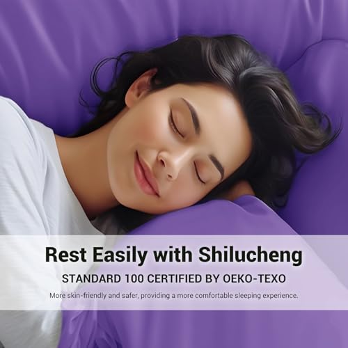 Image of Shilucheng 4 Piece Queen Sheet Sets, Cooling Sheets, Blend Rayon Derived from Bamboo, Deep Pocket Up to 16 inch, Breathable & Soft Bed Sheets, Hotel Silky Bedding Set, Purple