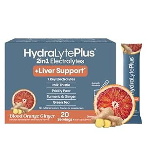 Hydralyte Liver Support + Electrolyte Mix with Milk Thistle, Turmeric, Ginger, Prickly Pear, Green Tea Extract Formulated for Rapid Rehydration, 20 Count Pouch