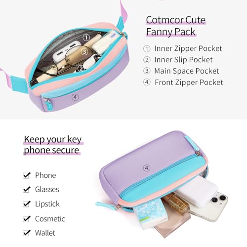 Image of Fanny Pack Birthday Gifts for 7 8 9 10 11 12 13 Year Old Teens Girls Kids, Preppy Cute Trendy Stuff Colorblock Crossbody Bag Adjustable Belt Bags, Dorm Travel Essentials for Girl Fashion