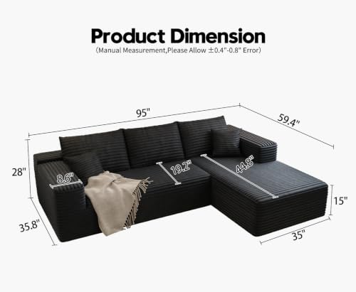 Image of Settab 95 inch Boneless Couch Modular Sectional Sofa L-Shape Lounge Cloud Couch,Flexible Module Combination for Living Room, No Assembly