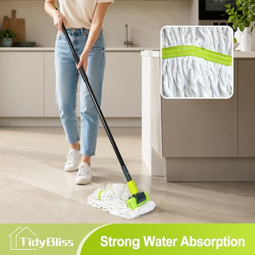 Image of TidyBliss Commercial Mop Heavy Duty, 57.5 inches Long Handle Large Professional Industrial Dry Wet Cotton String Mop for Cleaning Concrete Tile Hardwood Floor Shop Office Garage (Green)