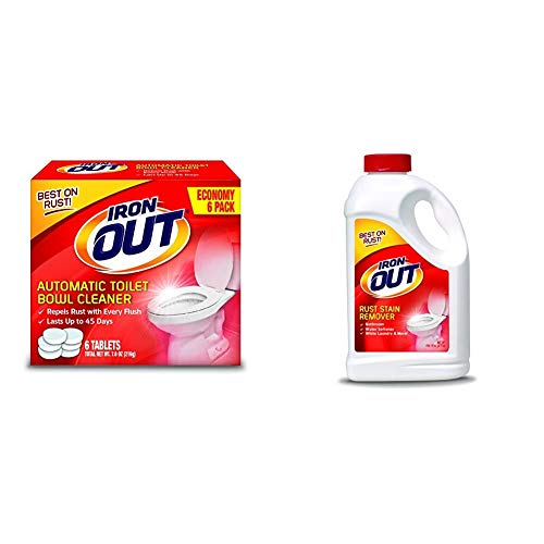 Iron OUT Automatic Toilet Bowl Cleaner, Repel Rust and Hard Water Stains with Every Flush, Household Toilet Cleaner, Pack of 1, 6 Tablets & Rust Stain Remover Powder