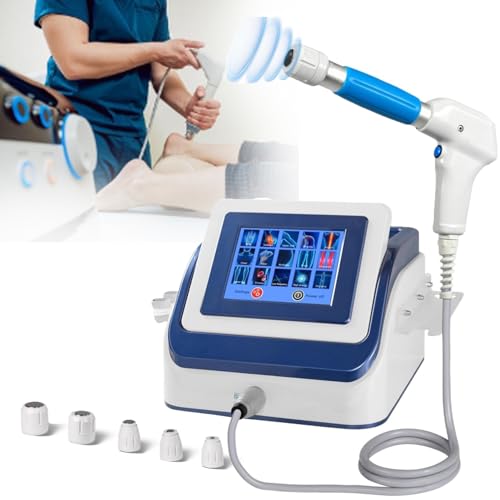 MáQuina De Terapia De Ondas De Choque ExtracorpóReas, Pistola De Masaje Muscular, Pistola De Impulsos, Masajeador Muscular De PercusióN De Tejido Profundo, Con 5 Cabezales De Masaje,Blue
