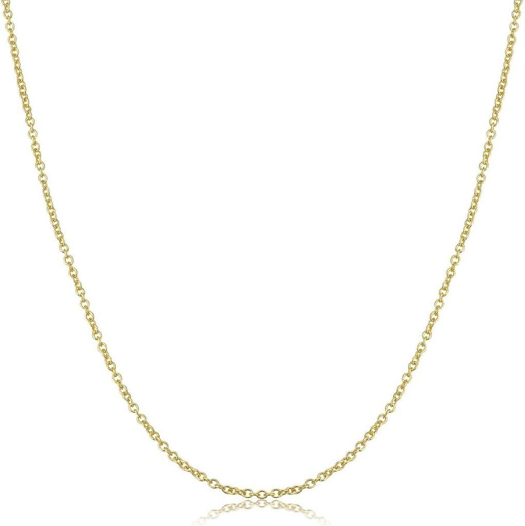 Adabele Solid 925 Sterling Silver Gold Filled Flat Cable Link Chain Necklace 1mm 1.2mm 1.3mm Thin Strong Tarnish Resistant Hypoallergenic Nickel Free Women Jewelry