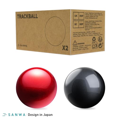 Image of SANWA 34mm /1.34in Trackball, Replacement Ball for Logitech m575, m570, MX Ergo, Perixx, Kensington, and Other Compatible Trackball Mouse, Glossy Black + Red, Set of 2
