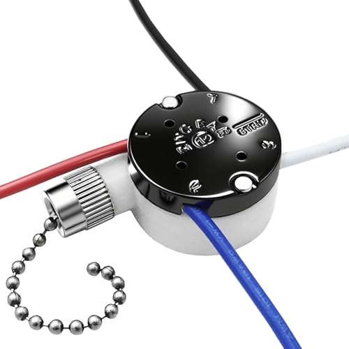 Ceiling Fan Switch Zing Ear ZE-208s E89885,3 Speed 4 Wire Pull Chain Switch Fan Light Switch with 4 Pre-Installed Wires Fit for Hunter, Hampton Bay, Harbor Breeze Fans Replacement Part (Nickel)