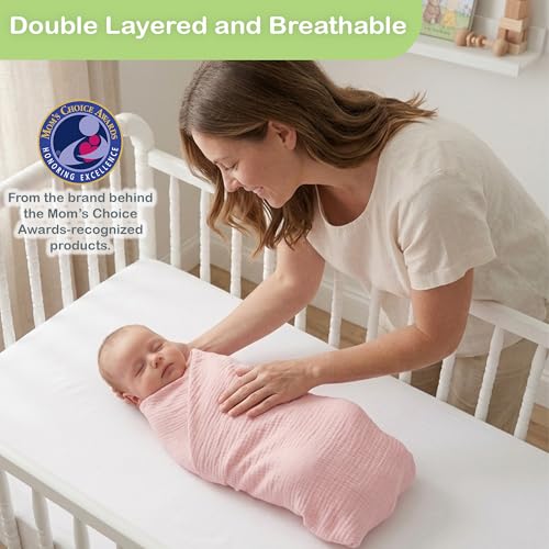 Image of Organic Muslin Baby Blanket 2-Pack Blush & Ivory Floral, 47 x 47 Inch, 100% Organic Cotton Oeko-TEX Certified Hypoallergenic Swaddle Blanket for Newborn Boy, Baby Boy Shower Gift