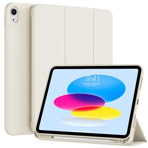 ZOPSGYU for iPad (A16) 11th Generation Case 11 Inch 2025 iPad 10th Generation Case 10.9 Inch 2022 with Pencil Holder Trifold Stand Smart Cover with Soft TPU Back Auto Wake/Sleep Cream White