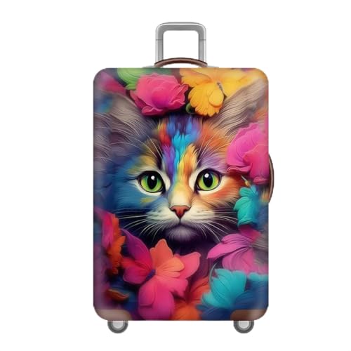 FANSU Elastisch Kofferhülle Kofferschutzhülle L 3D Katze Reisekoffer Schutzhülle mit Reißverschluss Elasthan Blume Koffer Cover Waschbar Gepäckabdeckung - 18 bis 32 Zol