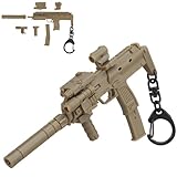 Gunyoo Mini Maschinenpistole Schlüsselanhänger Modell taktische Maschinenpistole Form Schlüsselanhänger Tasche Anhänger Ornament Sammlung für Männer Armee Fan Jungen Geschenk (Braun)