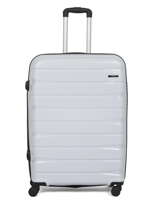 Image of Teakwood Large Check in Size 8 Wheels Trolley Bag, Hard Cabin with Zipper Closure, Adjustable Push Button & Cross Side Strap, TSA Lock System 360 Degree (Large Check in Size, Silver)