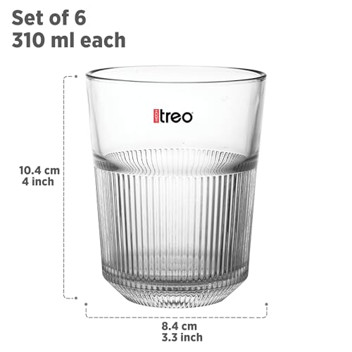 Image of Treo by Milton Aurora Water Tumbler I Premium Glass Set of 6, 310 ml Each for Water, Cold Drink I Perfect for Home, Restaurants and Parties