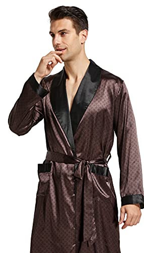 Image of TONY AND CANDICE Men's Satin Robe Lightweight Long Sleeve Silk Kimono Bathrobe with Shorts Set Sleepwear
