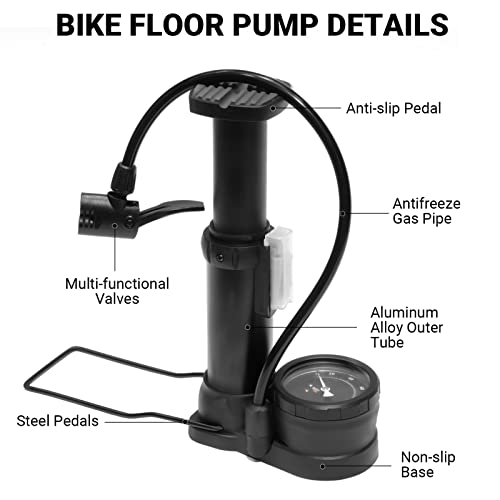Himiway Mini Bike Pump With Pressure Gauge, Portable Bike Floor Pump With Presta & Schrader Valve, Aluminium Alloy Bicycle Air Pump With 120Psi High Pressure For Mtb,Scooter,Car,Balls,Toys Inflatable #TOP1