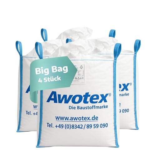 AWOTEX 4 Stück Big Bag beschichtet in 90 x 90 x 110 cm I Säcke mit 4 Hebeschlaufen I mit 1000kg Traglast I Baustellen-Zubehör I Säcke für Baustelle & Landwirtschaft