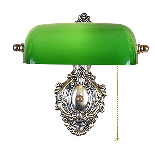 MMRTDJDR Lampade da Parete Applique Lampada da Parete con, Lampada da banchiere retrò con Paralume in Vetro Verde Regolabile, Base in Metallo, Applique E27